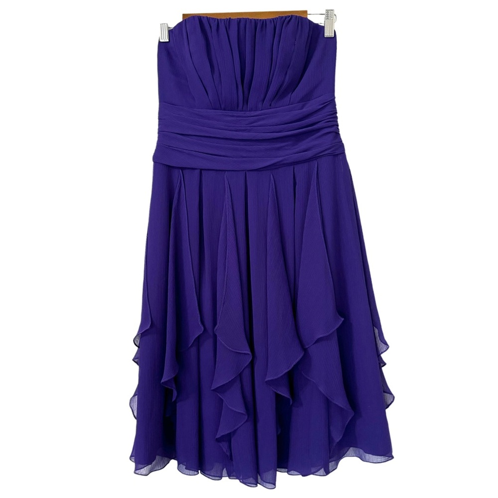 DAVID'S BRIDAL Strapless Chiffon Dress Layered Skirt‎ Regency Purple F14169 Sz 6